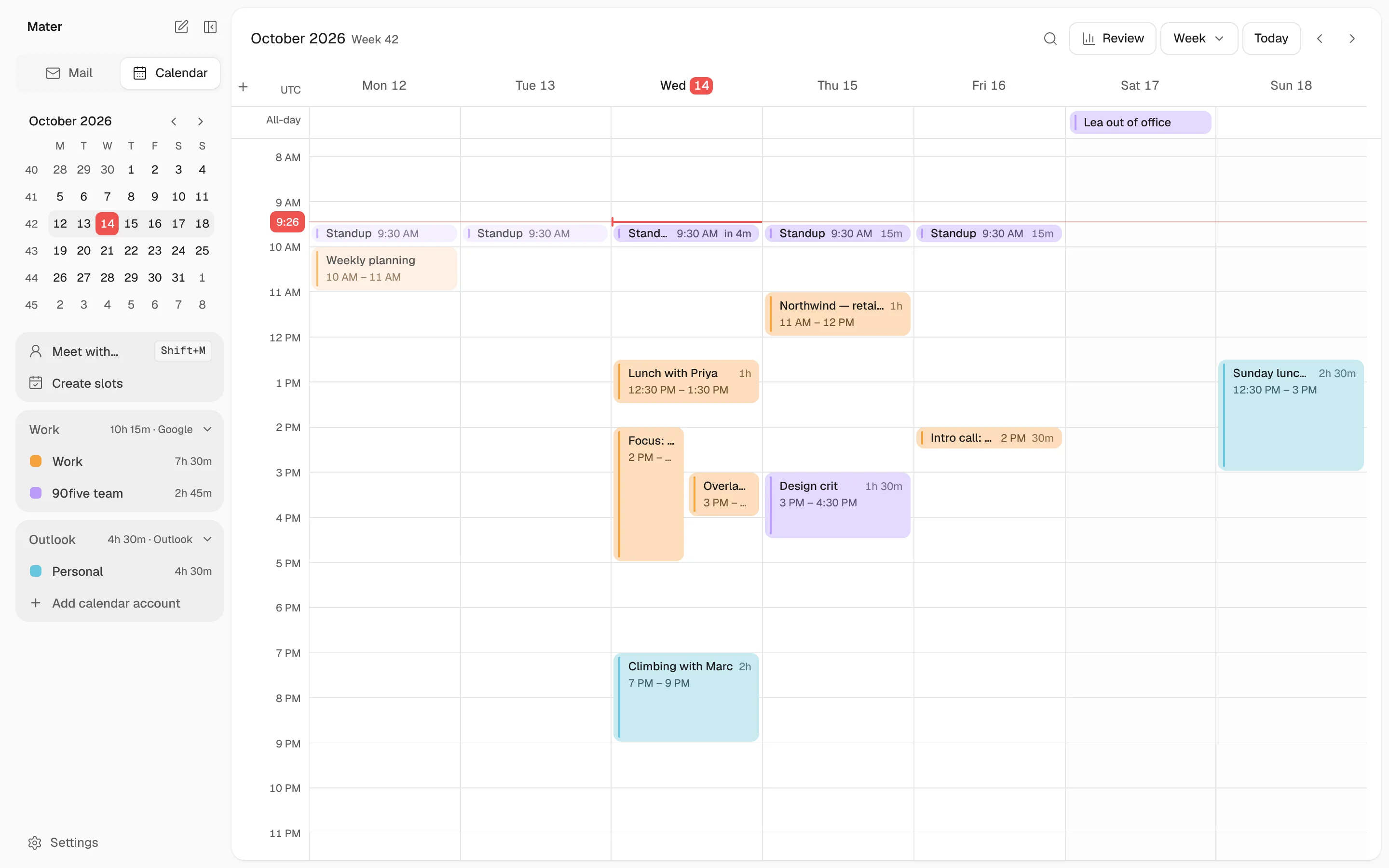 Mater's calendar week view in light mode